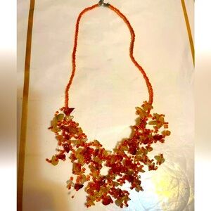 Vintage Handmade necklace with cornelian stone/ seeds and  bids  17”